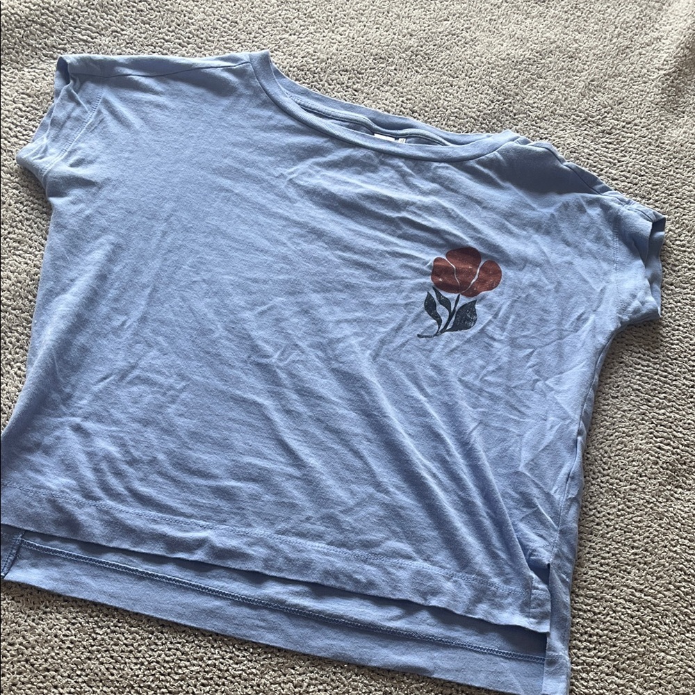 Blue T-Shirt with Red Rose Design